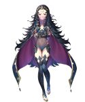  1girl black_hair bodystocking bracelet breasts cape facial_mark fingernails fire_emblem fire_emblem_fates fire_emblem_heroes forehead_mark highres jewelry kousei_horiguchi long_hair mouth_veil nail_polish nyx_(fire_emblem) official_art red_eyes see-through simple_background small_breasts solo thighhighs tiara toeless_footwear transparent_background veil 