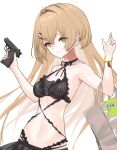  1girl girls&#039;_frontline gun handgun ingerdoll light_brown_eyes light_brown_hair long_hair official_alternate_costume ppk_(girls&#039;_frontline) smile solo very_long_hair walther walther_ppk weapon 