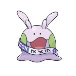  character_name creature full_body gen_6_pokemon goomy no_humans number numera_goomy open_mouth pokemon pokemon_(creature) sash simple_background solo white_background 