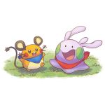  clothed_pokemon creature dedenne fushigi_no_dungeon gen_6_pokemon goomy grass highres numera_goomy open_mouth pokemon pokemon_(creature) pokemon_(game) pokemon_mystery_dungeon simple_background tail whiskers white_background 