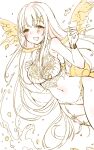  :d armor bangs bikini bikini_armor black_eyes bracelet breasts cleavage hair_between_eyes hair_ornament hand_on_own_chest jewelry long_hair looking_at_viewer navel open_mouth rapunzel_(sinoalice) simple_background sinoalice sketch smile swimsuit teeth teroru unfinished white_background white_hair wings 