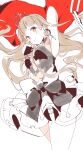  1girl bangs blonde_hair blunt_bangs bow cape chain choker dress earrings highres ill_games22 jewelry little_red_riding_hood_(sinoalice) lock long_hair looking_at_viewer orange_eyes partially_colored petticoat simple_background sinoalice sketch smile solo tiara white_background 