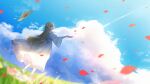  clouds dress grass long_hair sky tagme_(artist) tagme_(character) 