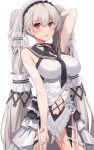  1girl azur_lane bangs bare_shoulders blush breasts clothing_cutout feather_dress formidable_(azur_lane) formidable_(timeless_classics)_(azur_lane) grey_hair highres large_breasts long_hair looking_at_viewer navel navel_cutout official_alternate_costume red_eyes smile solo suiroh_(shideoukami) thighs twintails very_long_hair 