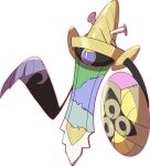  aegislash bright_pupils commentary_request gen_6_pokemon halloween highres morio_(poke_orio) nail no_humans pokemon pokemon_(creature) purple_eyes shield simple_background single_eye solo stitches sword weapon white_background white_pupils 