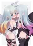  2girls :&lt; aerie_(bravely_default) anger_vein anne_(bravely_second) annoyed antenna_hair arashiya ass bare_shoulders black_gloves black_legwear black_leotard blue_eyes blush boots bravely_default:_flying_fairy bravely_default_(series) bravely_second:_end_layer breast_press breasts brown_hair butterfly_wings cleavage clothes_lift commission commissioner_upload dress dress_lift eye_contact face-to-face fairy frilled_leotard frills gloves gradient_hair hand_in_panties hand_on_another&#039;s_ass heart hug leotard lifted_by_another long_hair looking_at_another multicolored_hair multiple_girls panties panty_pull pink_hair pixiv_request pointy_ears pulled_by_another purple_eyes silver_hair small_breasts smile strapless strapless_dress symmetrical_docking thigh_boots thigh_strap thighhighs thighs two-tone_hair underwear white_dress white_panties wings yuri 