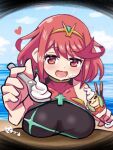 1girl bangs black_swimsuit breasts chest_jewel competition_swimsuit covered_collarbone food headpiece ice_cream large_breasts ma2acworks one-piece_swimsuit pyra_(pro_swimmer)_(xenoblade) pyra_(xenoblade) red_eyes red_hair red_swimsuit ribbed_swimsuit short_hair solo strapless strapless_swimsuit swept_bangs swimsuit tiara two-tone_swimsuit xenoblade_chronicles_(series) xenoblade_chronicles_2 