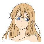 1girl blonde_hair blue_eyes check_copyright closed_mouth collarbone copyright_request face flat_color frown hair_between_eyes long_hair omaru_gyuunyuu sketch solo upper_body 