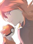  1boy angry frown gopan_(pkghnman) high_collar highres holding holding_poke_ball jacket looking_to_the_side male_focus medium_hair poke_ball pokemon pokemon_(game) pokemon_hgss purple_eyes red_hair silver_(pokemon) simple_background sketch solo white_background 