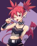  1girl arm_behind_back bat_wings disgaea etna jewelry leather mateus_upd necklace pulling tail wings winking_(animated) 
