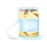  1other =_= bear chai closed_eyes commentary_request full_body jam jar label lid no_humans original oversized_object polar_bear profile shadow simple_background white_background white_fur 