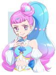  1girl alternate_hairstyle aqua_hair bare_shoulders blue_hair blue_nails choker commentary_request cure_la_mer detached_sleeves eyelashes fingernails fpminnie1 gradient_eyes gradient_hair hair_ornament happy highres laura_(precure) long_hair long_sleeves looking_at_viewer magical_girl midriff multicolored multicolored_eyes multicolored_hair nail_polish pink_eyes pink_hair ponytail precure puffy_long_sleeves puffy_sleeves side_ponytail sketch smile solo tropical-rouge!_precure two-tone_hair very_long_hair 
