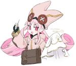  1girl bag dated fate/grand_order fate_(series) fingerless_gloves gloves habetrot_(fate) hat long_hair needle pink_eyes pink_hair pointy_ears rapizuri satchel sewing sewing_needle signature veil white_background 