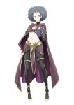  1girl advance_wars afro automatic_giraffe black_hair book bridal_gauntlets cape crossover dark_mage_(fire_emblem_fates) fire_emblem flat_chest lash_(advance_wars) looking_at_viewer midriff navel pantyhose simple_background solo standing 