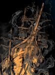  1boy 1other anchor artist_name chain commentary_request damaged demizu_posuka fishing fishing_rod highres original ship skeleton skull undead underwater watercraft 