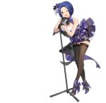  1girl ahoge artist_request azur_lane bare_shoulders black_gloves black_legwear blue_hair breasts gloves high_heels highres idolmaster idolmaster_(classic) large_breasts looking_at_viewer microphone microphone_stand miura_azusa official_art one_eye_closed open_mouth purple_footwear short_hair sleeveless standing thighhighs transparent_background 