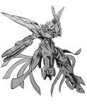  absurdres arm_blade greyscale gun highres holding holding_gun holding_weapon ishiyumi looking_to_the_side majestic_prince mecha monochrome no_humans red_five science_fiction solo weapon white_background 