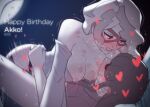  2girls artist_name ass bang_dacy birthday blonde_hair blue_eyes breast_sucking breasts brown_hair closed_eyes diana_cavendish dildo domino_mask english_text heart horse horseback_riding kagari_atsuko large_breasts lipstick lipstick_mark little_witch_academia long_hair looking_at_another makeup mask moon motion_lines multiple_girls night outdoors revealing_clothes riding sex sex_toy smile strap-on yuri 