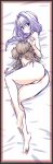  1girl areolae ass barefoot blue_eyes blush braid camisole dakimakura_(medium) full_body highres kanon long_hair looking_at_viewer minase_akiko mitarashi_kousei navel nipples panties purple_hair see-through side-tie_panties single_braid sketch smile underwear white_panties 