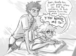  2boys anal bangs bent_over clothes_pull danganronpa_(series) danganronpa_2:_goodbye_despair dress_shirt english_commentary english_text grey_background greyscale hinata_hajime komaeda_nagito looking_at_another looking_back male_underwear messy_hair monochrome motion_lines multiple_boys necktie open_mouth pants pants_pull pillow plaid sex sex_from_behind shirt short_hair speech_bubble sweat underwear upper_teeth yandr4hope yaoi 