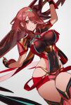  1girl aegis_sword_(xenoblade) bangs black_gloves breasts chest_jewel earrings fingerless_gloves gabu_(az210309) gloves jewelry large_breasts pyra_(xenoblade) red_eyes red_hair red_legwear red_shorts short_hair short_shorts shorts solo swept_bangs sword thighhighs tiara weapon xenoblade_chronicles_(series) xenoblade_chronicles_2 