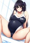  1girl black_hair hara_mizuki highres kusahagane md5_mismatch pregnant resolution_mismatch source_larger swimsuit 