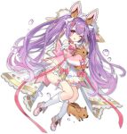  :d animal animal_ears ark_order boar_(ark_order) boar_ears bow choker dress frilled_dress frilled_legwear frills gold_trim hair_bow hatoyama_itsuru heart heart_choker holding holding_animal horns kneehighs leg_garter long_sleeves official_art one_eye_closed open_mouth pink_choker pink_dress pink_eyes pink_footwear pink_ribbon puffy_long_sleeves puffy_sleeves purple_hair ribbon shoes smile snout_hair_ornament tachi-e twintails white_legwear 