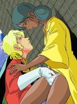  black_hair blonde_hair char_aznable fingering gundam lalah_sune male man military military_uniform mobile_suit_gundam panties underwear uniform zeon 