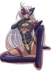  blue_eyes breasts cleavage cyborg dark_skin elbow_gloves gloves long_hair medium_breasts silver_hair solo t-elos thighhighs tongue xenosaga xenosaga_episode_iii zerosu_(take_out) 