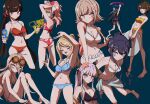  6+girls ahoge akamatsu_kaede backpack bag bangs bare_shoulders barefoot bikini blonde_hair breasts cleavage collarbone commentary_request danganronpa:_trigger_happy_havoc danganronpa_(series) danganronpa_2:_goodbye_despair danganronpa_another_episode:_ultra_despair_girls danganronpa_s:_ultimate_summer_camp danganronpa_v3:_killing_harmony enoshima_junko hair_ornament harukawa_maki highres holding innertube iruma_miu kirigiri_kyouko knees_up large_breasts long_hair looking_at_viewer low_twintails maizono_sayaka mioda_ibuki mole multiple_girls naegi_komaru nanami_chiaki navel nzeneee official_alternate_costume open_mouth red_bikini red_eyes red_scrunchie scrunchie smile stomach swimsuit twintails yellow_bikini 