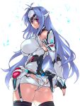  1girl android ass breasts forehead_protector glowing_crystal kos-mos kos-mos_re: large_breasts leotard long_hair negresco red_eyes solo white_leotard xenoblade_chronicles_(series) xenoblade_chronicles_2 xenosaga 