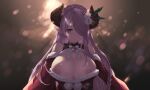  breasts cait christmas granblue_fantasy horns long_hair narmaya_(granblue_fantasy) nipples no_bra pointed_ears purple_eyes purple_hair 