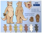  2017 5_fingers 5_toes anthro biped butt carnivore digital_media_(artwork) english_text feet fingers fur geroo hayven_celestia male mammal model_sheet nude open_mouth paws plantigrade rick_griffin solo species_sheet standing tan_body tan_fur text toes 