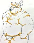  2021 anthro asian_clothing belly black_nose brown_body brown_fur clothing east_asian_clothing eyes_closed fundoshi fur hi_res humanoid_hands japanese_clothing kemono male mammal moobs nipples overweight overweight_male pubes simple_background solo suishou0602 underwear ursid white_background white_clothing white_fundoshi white_underwear 