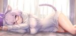  animal_ears bed catgirl glasses hololive nekomata_okayu tail 