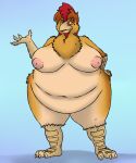  2013 5:6 aggrobadger anthro areola avian avian_caruncle beak beauty_mark belly big_belly big_breasts biped bird bird_feet black_eyebrows blue_background breasts brown_eyes brown_hair chicken claws comb_(anatomy) curvy_figure dewlap_(anatomy) digital_media_(artwork) digitigrade eyebrows female finger_claws francine_(mirandaarqayla) front_view galliform gallus_(genus) hair hand_on_hip head_crest hi_res huge_breasts huge_hips huge_thighs navel nipples non-mammal_breasts nude obese obese_anthro obese_female open_beak open_mouth overweight overweight_anthro overweight_female phasianid pink_areola pink_nipples pink_tongue scuted_arms scutes shaded simple_background solo standing tan_beak tan_claws thick_thighs toe_claws tongue voluptuous wattle wide_hips 