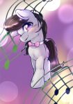  2021 black_hair blush bow_tie cutie_mark earth_pony equid equine female feral friendship_is_magic front_view grey_body hair hasbro hi_res horse kurogewapony looking_at_viewer mammal my_little_pony octavia_(mlp) pony purple_eyes quadruped solo standing 