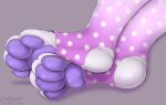  4_toes agust anthro clothing feet felid female floral_print foot_focus foot_tuft footwear fur glistening glistening_pawpads legwear mammal multicolored_body multicolored_fur pantherine pattern_clothing pattern_legwear pawpads paws purple_pawpads simple_background socks toes tuft 