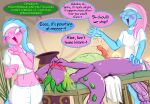  anthro anthrofied barefoot blush breasts dialogue dragon english_text equid equine erection feet female friendship_is_magic frist44 genitals hasbro hi_res lotus_(mlp) male mammal my_little_pony nude penis sibling sister sisters soles spike_(mlp) text toes trio 