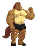  2021 absurd_res anthro balls_outline belly brown_body bulge clothing equid equine eyewear genital_outline glasses hi_res horse humanoid_hands jumperbear kemono male mammal mane musclegut muscular nipples penis_outline simple_background solo underwear white_background 