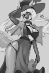  2021 2:3 alternate_species anthro breasts clothing dragon eyewear female glasses gloves grey_background hair handwear hat hawtmoon headgear headwear hi_res holding_object holding_staff horn lazuli_delarosa looking_at_viewer magic_user monochrome simple_background smile solo staff witch witch_hat 