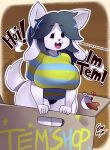  anthro beverage big_breasts box breasts canid canine clothed clothing cup female hi_res mammal rizkitsuneki tea_cup temmie_(undertale) undertale video_games white_body 