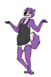  2:3 anthro barefoot black_clothing black_shirt black_tank_top black_topwear briefs bulge capra_kid clothing feet fur hair hi_res male open_mouth ploommy purple_body purple_fur purple_hair shirt simple_background solo tank_top teeth-showing tighty_whities tongue_showing topwear underwear white_background white_briefs white_clothing white_underwear 