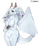  absurd_res anthro cute_expression cute_face dragon elemental_creature elemental_dragon female fluffy fluffy_tail hair hi_res horn kemono mineral_fauna natchan slightly_chubby snow snow_creature solo wings yuki_(natchan) 