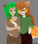  anthro canid canine canis cute_face duo felid female friends hi_res humanoid hybrid karen_taverndatter keidran male mammal natani_and_flora&#039;s_son pantherine smile tiger twokinds vozuke webcomic wolf 
