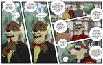  16:10 2020 5_fingers adjusting_tie anthro black_body black_fur bottomwear bow_tie brown_body brown_eyes brown_fur brown_hair canid canine canis chase_hunter cigarette clothed clothing comic dialogue digital_media_(artwork) echo_(game) echo_(series) echo_project english_text facial_hair fingers fox fully_clothed fur goatee grey_body grey_fur group hair kudzu_(echo) lutrine male mammal multicolored_body multicolored_fur mustelid orange_body orange_fur outside procyonid raccoon red_clothing red_topwear shirt shtarfish smoking speech_bubble standing suit tan_body tan_fur text topwear two_tone_body two_tone_fur video_games visual_novel wedding widescreen wolf 