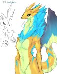  absurd_res angry anthro dragon electricity electricity_manipulation elemental_creature elemental_dragon elemental_manipulation female hi_res horn kemono natchan solo thor_(natchan) wings yellow_body 