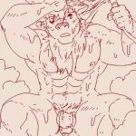 1:1 abs anthro bathing capreoline cervid edit genitals humanoid_genitalia humanoid_penis low_res male mammal monochrome muscular muscular_anthro muscular_male nude pecs penis reindeer run_aki showering sketch solo tokyo_afterschool_summoners uncensored video_games youl 