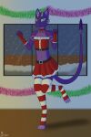  2:3 absurd_res anthro bottomwear bow_tie choker christmas clothing dragon girly gloves handwear hi_res holidays jewelry legwear male necklace skirt snow solo thigh_highs zen_allen zen_allen_(zenallen) 