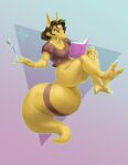  amber-aria anthro barbel_(anatomy) book bottomless breasts brown_hair claws clothed clothing cutlery female flesh_whiskers hair hi_res kadabra kitchen_utensils levitating nintendo pok&eacute;mon pok&eacute;mon_(species) psychic reading shirt solo spoon telepathy thick_tail tools topwear video_games yellow_body 